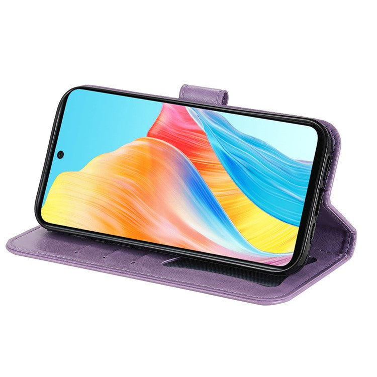 Wallet Stand Cover for Oppo A58 4G , Anti-Scratch Flower Imprint PU Leather Wallet Phone Case - Purple