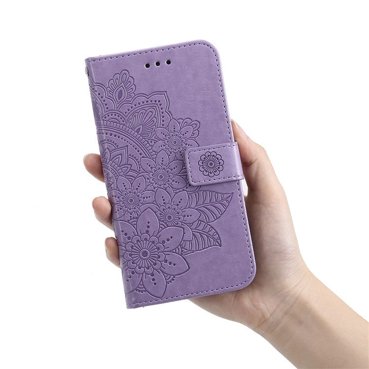Wallet Stand Cover for Oppo A58 4G , Anti-Scratch Flower Imprint PU Leather Wallet Phone Case - Purple