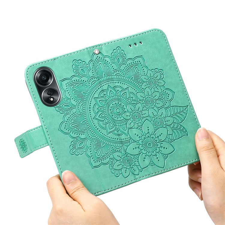 Wallet Stand Cover for Oppo A58 4G , Anti-Scratch Flower Imprint PU Leather Wallet Phone Case - Green