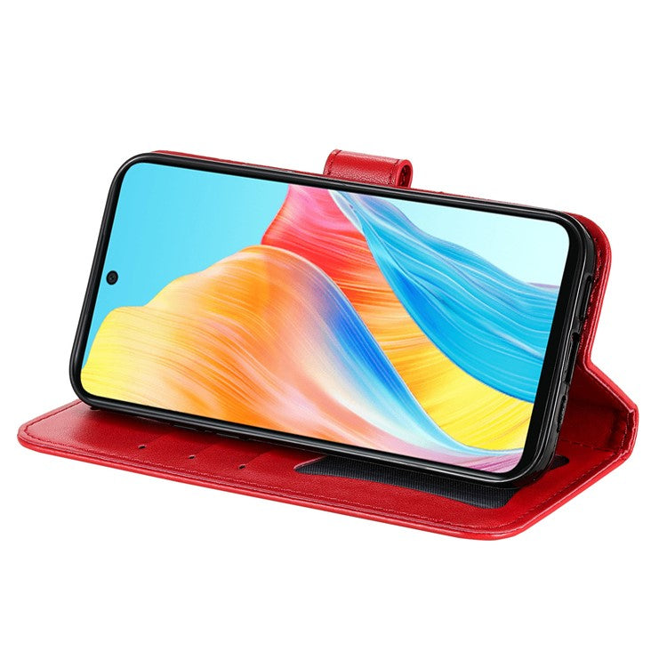 Wallet Stand Cover for Oppo A58 4G , Anti-Scratch Flower Imprint PU Leather Wallet Phone Case - Red