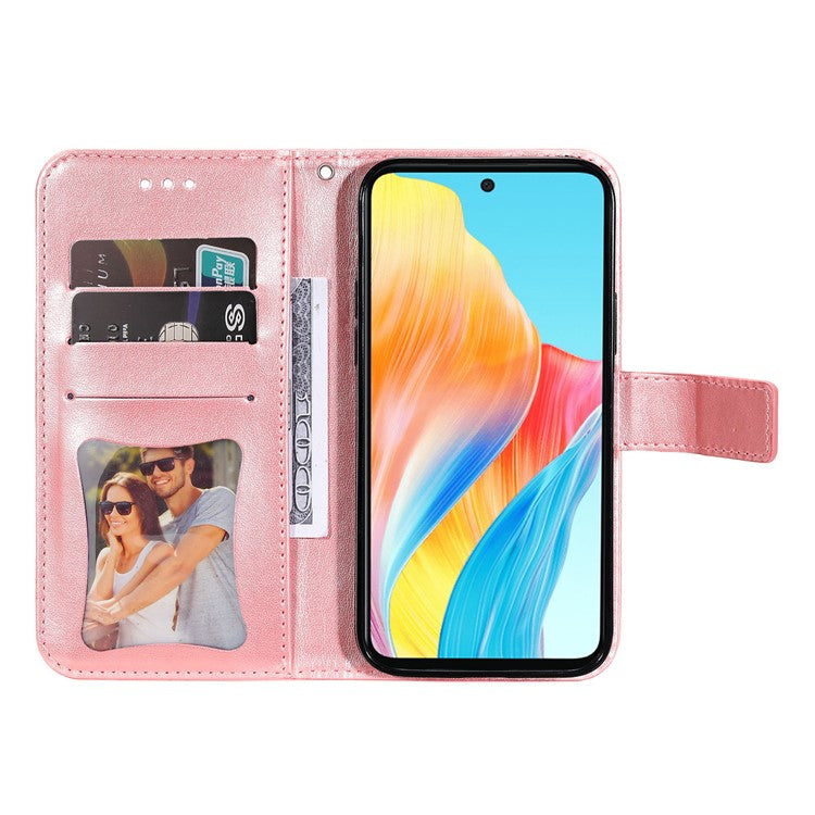 Wallet Stand Cover for Oppo A58 4G , Anti-Scratch Flower Imprint PU Leather Wallet Phone Case - Pink