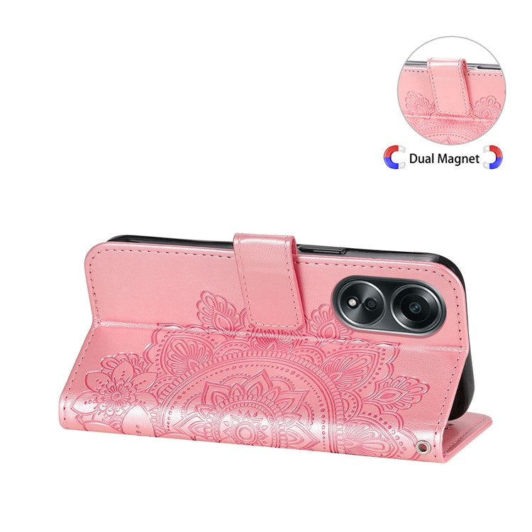 Wallet Stand Cover for Oppo A58 4G , Anti-Scratch Flower Imprint PU Leather Wallet Phone Case - Pink