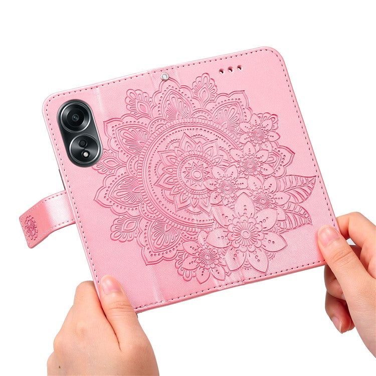 Wallet Stand Cover for Oppo A58 4G , Anti-Scratch Flower Imprint PU Leather Wallet Phone Case - Pink