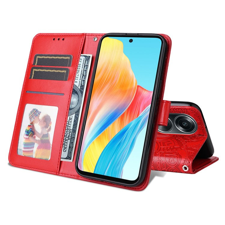 Mobile Phone Case for Oppo A58 4G , Wallet Stand Shell PU Leather Sunflower Imprinted Phone Cover - Red