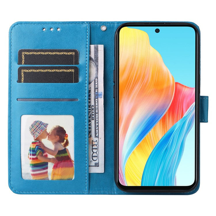 Mobile Phone Case for Oppo A58 4G , Wallet Stand Shell PU Leather Sunflower Imprinted Phone Cover - Blue