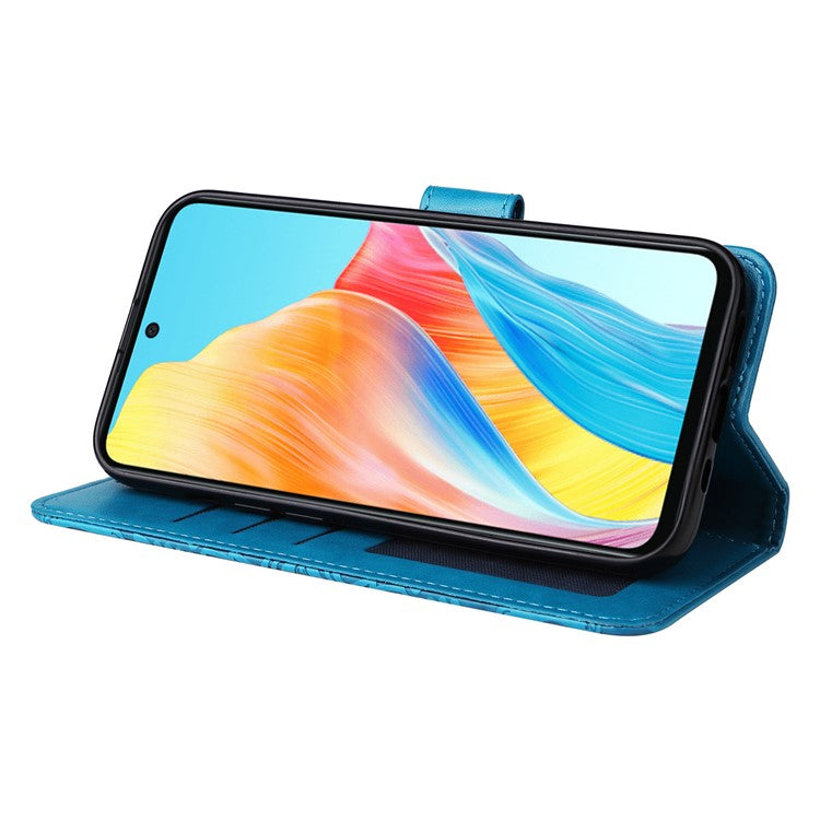 Mobile Phone Case for Oppo A58 4G , Wallet Stand Shell PU Leather Sunflower Imprinted Phone Cover - Blue