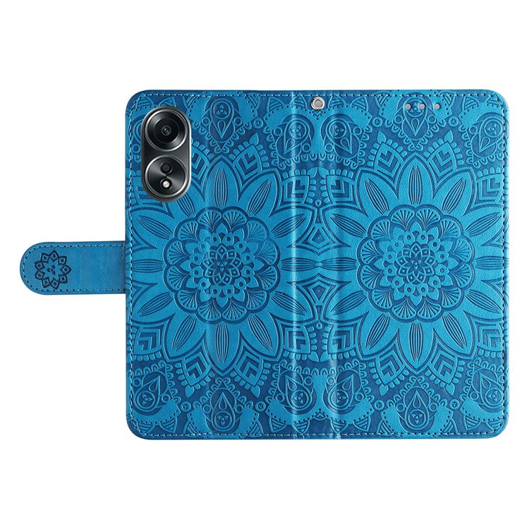 Mobile Phone Case for Oppo A58 4G , Wallet Stand Shell PU Leather Sunflower Imprinted Phone Cover - Blue