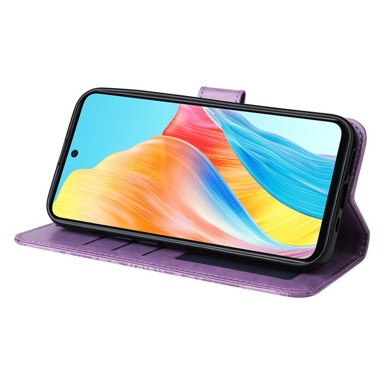 Mobile Phone Case for Oppo A58 4G , Wallet Stand Shell PU Leather Sunflower Imprinted Phone Cover - Purple