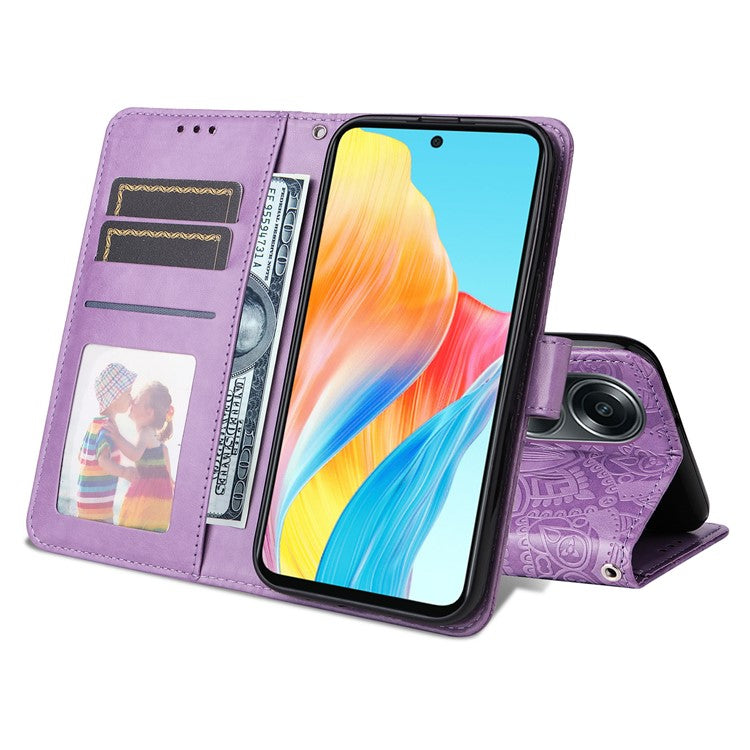 Mobile Phone Case for Oppo A58 4G , Wallet Stand Shell PU Leather Sunflower Imprinted Phone Cover - Purple