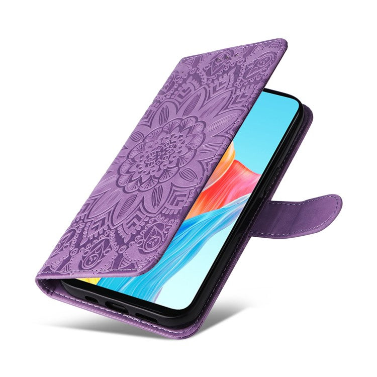 Mobile Phone Case for Oppo A58 4G , Wallet Stand Shell PU Leather Sunflower Imprinted Phone Cover - Purple