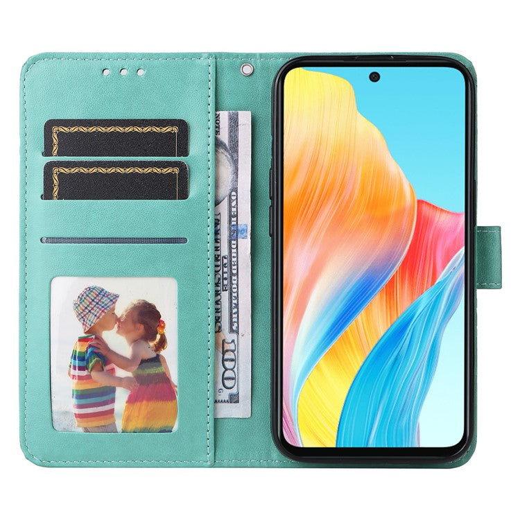 Mobile Phone Case for Oppo A58 4G , Wallet Stand Shell PU Leather Sunflower Imprinted Phone Cover - Green