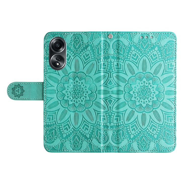 Mobile Phone Case for Oppo A58 4G , Wallet Stand Shell PU Leather Sunflower Imprinted Phone Cover - Green