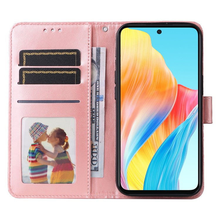 Mobile Phone Case for Oppo A58 4G , Wallet Stand Shell PU Leather Sunflower Imprinted Phone Cover - Pink