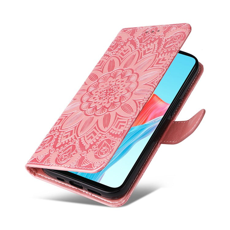 Mobile Phone Case for Oppo A58 4G , Wallet Stand Shell PU Leather Sunflower Imprinted Phone Cover - Pink