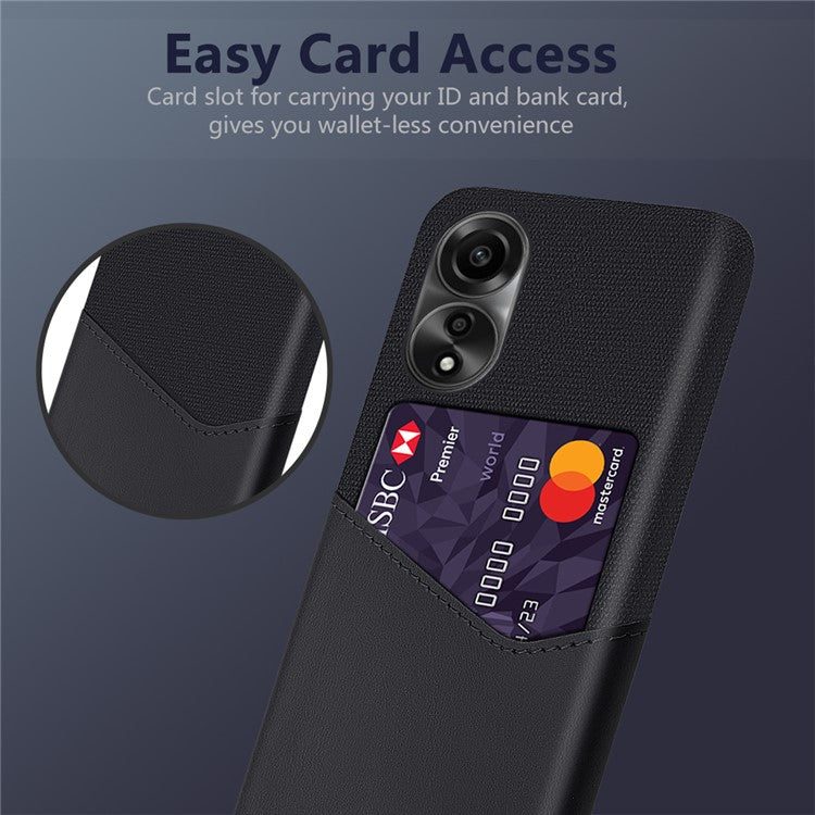 Phone Case for Oppo A78 4G , Cloth+PU+PC Protective Phone Cover with Card Holder - Black