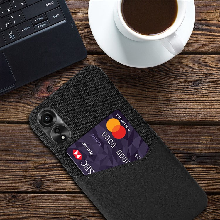 Phone Case for Oppo A78 4G , Cloth+PU+PC Protective Phone Cover with Card Holder - Black