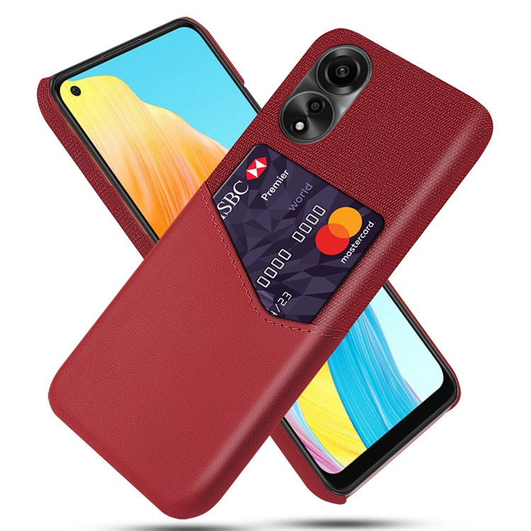 Phone Case for Oppo A78 4G , Cloth+PU+PC Protective Phone Cover with Card Holder - Red