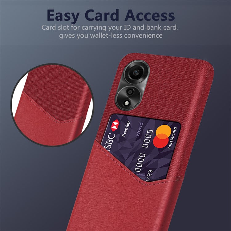 Phone Case for Oppo A78 4G , Cloth+PU+PC Protective Phone Cover with Card Holder - Red