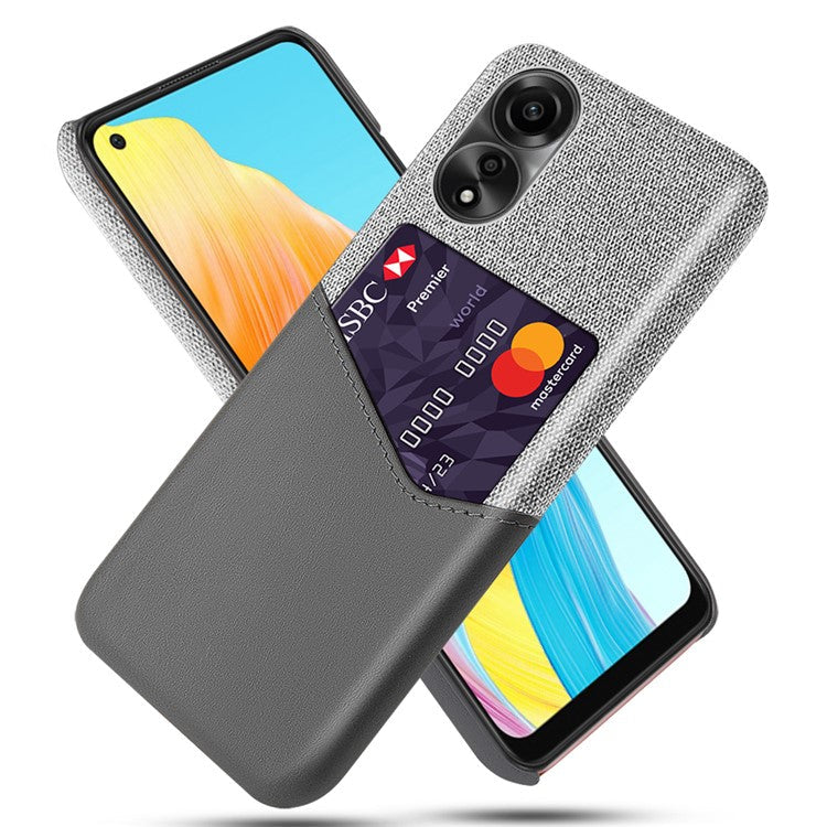 Phone Case for Oppo A78 4G , Cloth+PU+PC Protective Phone Cover with Card Holder - Grey