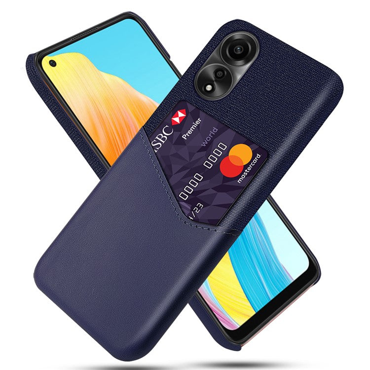 Phone Case for Oppo A78 4G , Cloth+PU+PC Protective Phone Cover with Card Holder - Blue