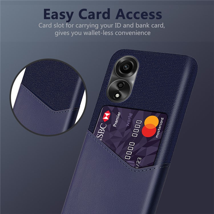 Phone Case for Oppo A78 4G , Cloth+PU+PC Protective Phone Cover with Card Holder - Blue