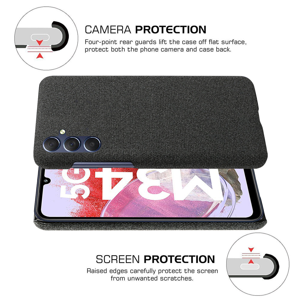 For Samsung Galaxy M34 5G / F34 5G Shockproof Cloth Coated PC Phone Case Anti-scratch Cell Phone Cover - Black