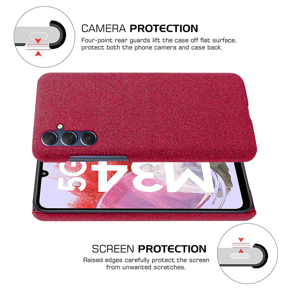 For Samsung Galaxy M34 5G / F34 5G Shockproof Cloth Coated PC Phone Case Anti-scratch Cell Phone Cover - Red