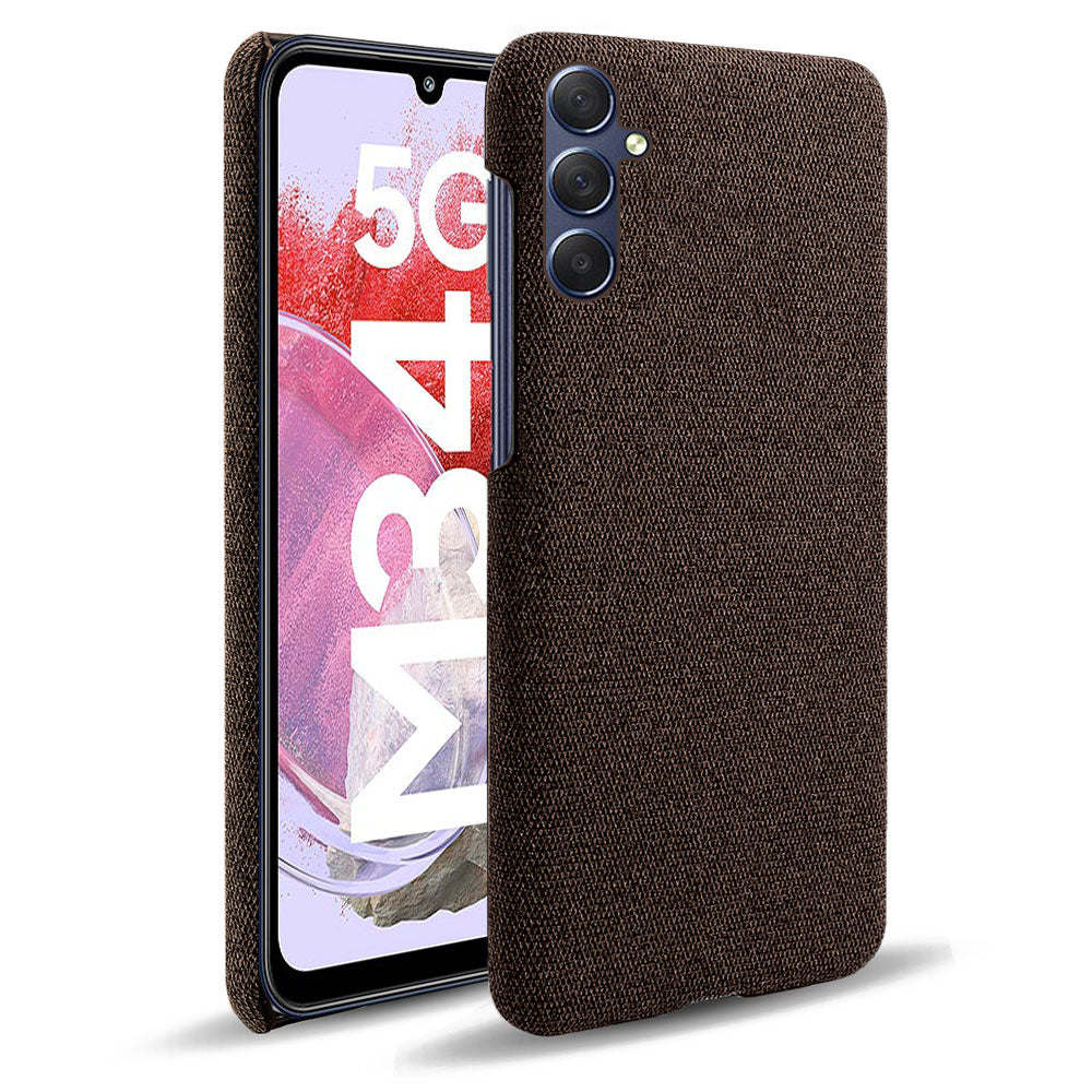 For Samsung Galaxy M34 5G / F34 5G Shockproof Cloth Coated PC Phone Case Anti-scratch Cell Phone Cover - Brown