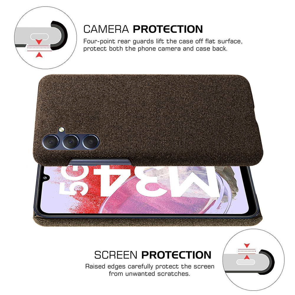 For Samsung Galaxy M34 5G / F34 5G Shockproof Cloth Coated PC Phone Case Anti-scratch Cell Phone Cover - Brown