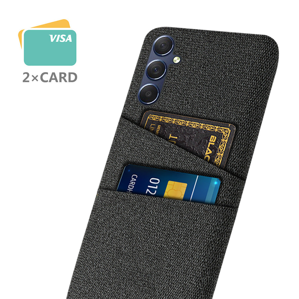 For Samsung Galaxy M34 5G / F34 5G Phone Cover Hard PC+Cloth Phone Case with Dual Card Holder - Black