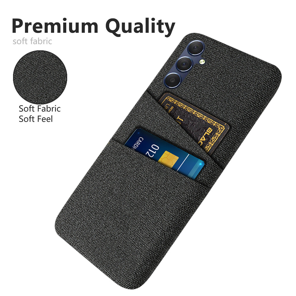 For Samsung Galaxy M34 5G / F34 5G Phone Cover Hard PC+Cloth Phone Case with Dual Card Holder - Black