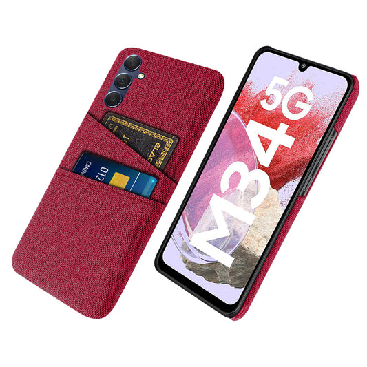 For Samsung Galaxy M34 5G / F34 5G Phone Cover Hard PC+Cloth Phone Case with Dual Card Holder - Red