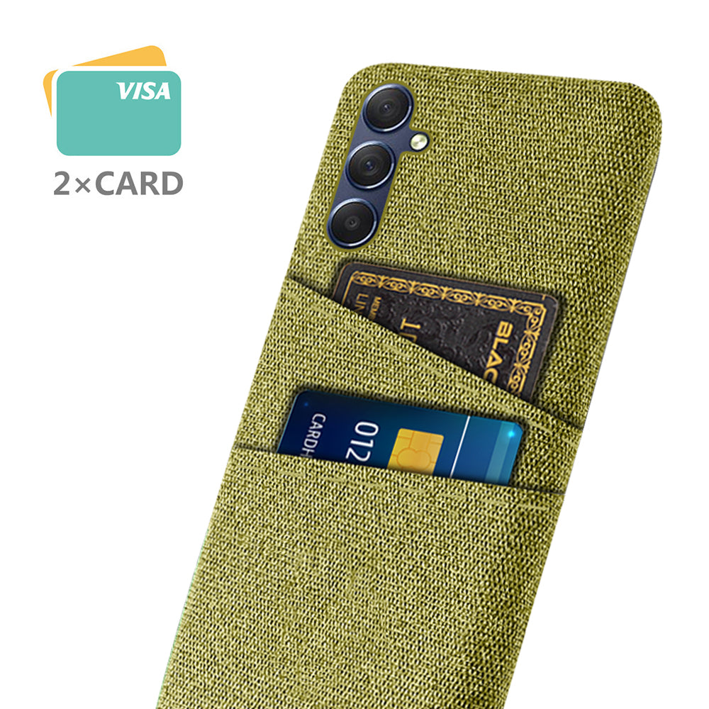 For Samsung Galaxy M34 5G / F34 5G Phone Cover Hard PC+Cloth Phone Case with Dual Card Holder - Yellow