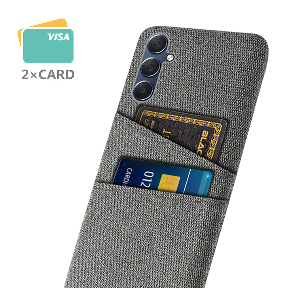 For Samsung Galaxy M34 5G / F34 5G Phone Cover Hard PC+Cloth Phone Case with Dual Card Holder - Grey