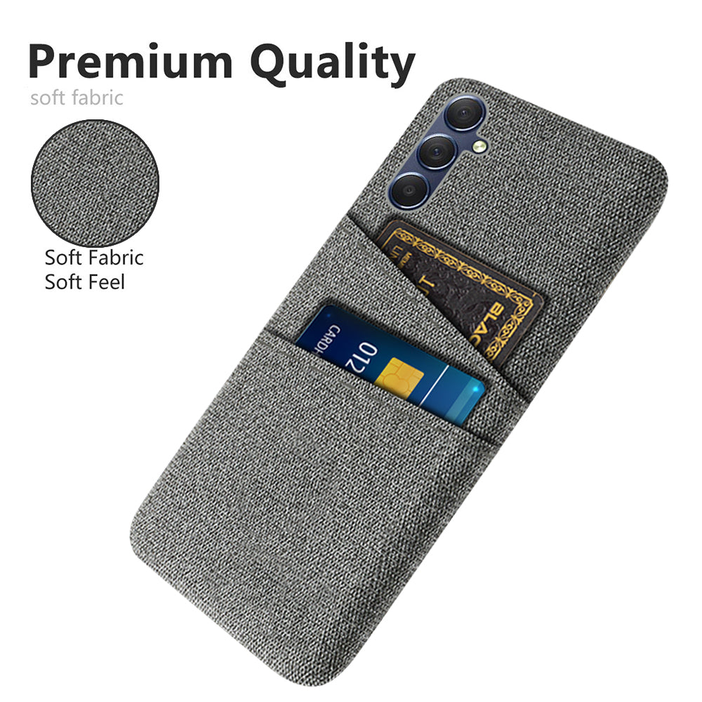 For Samsung Galaxy M34 5G / F34 5G Phone Cover Hard PC+Cloth Phone Case with Dual Card Holder - Grey