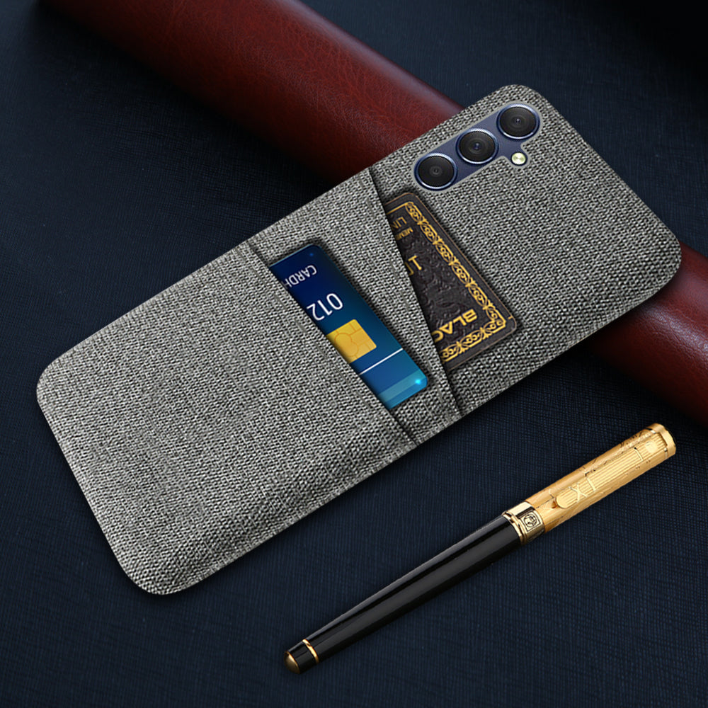 For Samsung Galaxy M34 5G / F34 5G Phone Cover Hard PC+Cloth Phone Case with Dual Card Holder - Grey