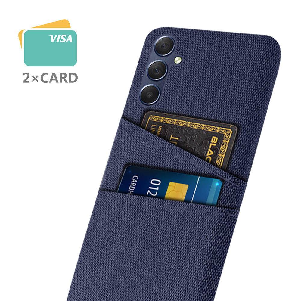 For Samsung Galaxy M34 5G / F34 5G Phone Cover Hard PC+Cloth Phone Case with Dual Card Holder - Blue