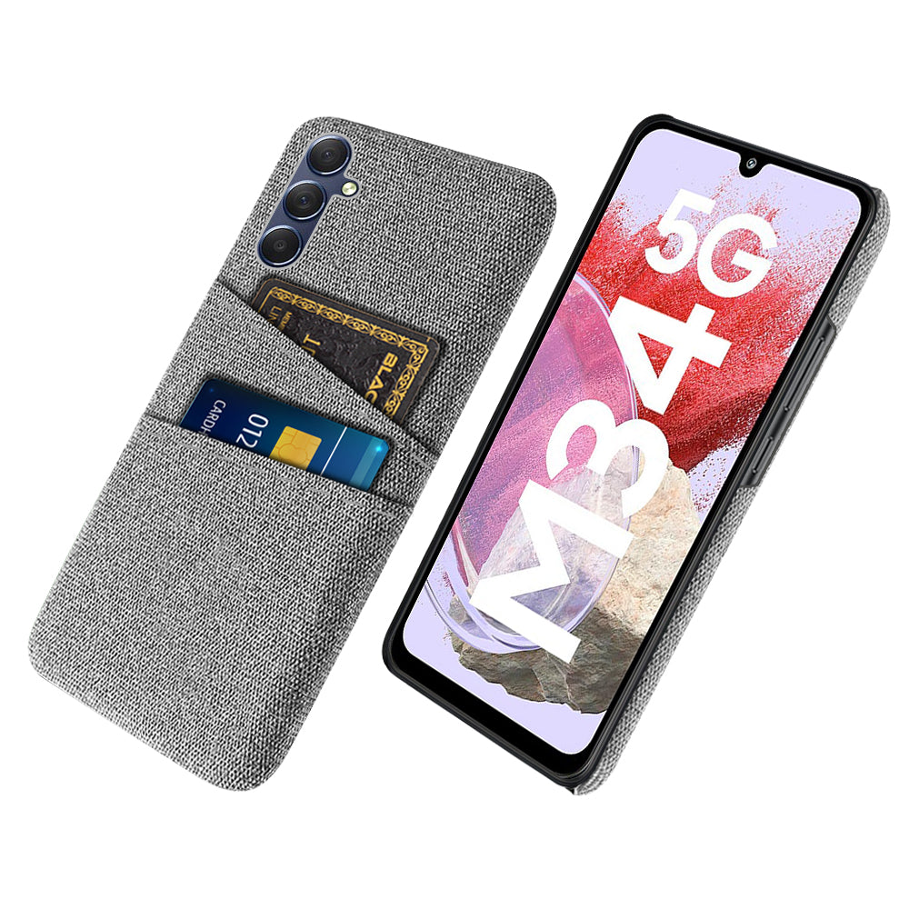 For Samsung Galaxy M34 5G / F34 5G Phone Cover Hard PC+Cloth Phone Case with Dual Card Holder - Light Grey