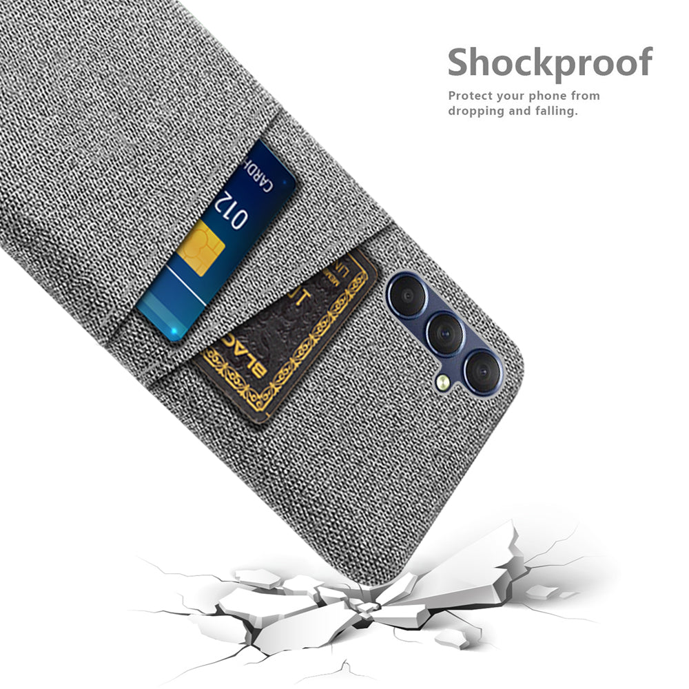 For Samsung Galaxy M34 5G / F34 5G Phone Cover Hard PC+Cloth Phone Case with Dual Card Holder - Light Grey