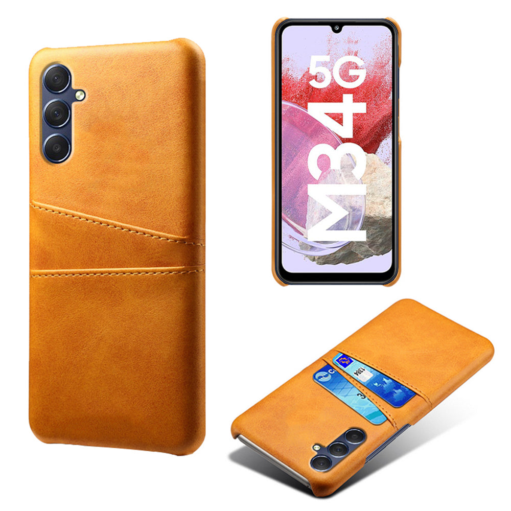 For Samsung Galaxy M34 5G / F34 5G Cell Phone Cover PU Leather Coated PC Protective Case with Dual Card Slots - Orange