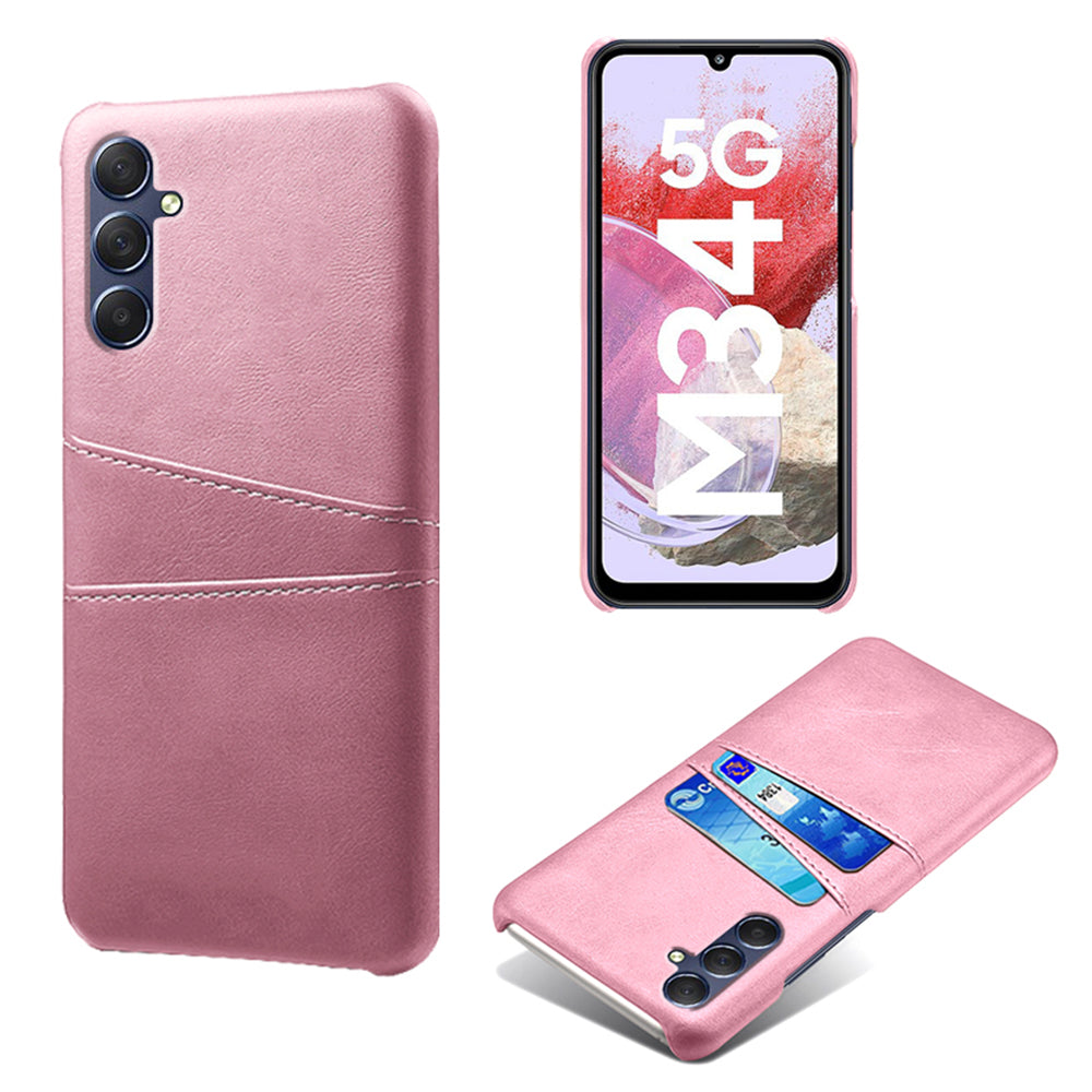 For Samsung Galaxy M34 5G / F34 5G Cell Phone Cover PU Leather Coated PC Protective Case with Dual Card Slots - Rose Gold