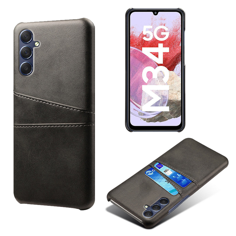 For Samsung Galaxy M34 5G / F34 5G Cell Phone Cover PU Leather Coated PC Protective Case with Dual Card Slots - Black