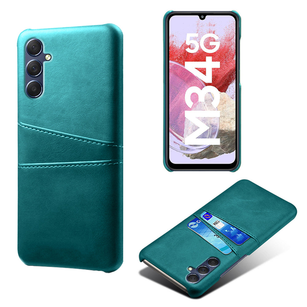 For Samsung Galaxy M34 5G / F34 5G Cell Phone Cover PU Leather Coated PC Protective Case with Dual Card Slots - Green