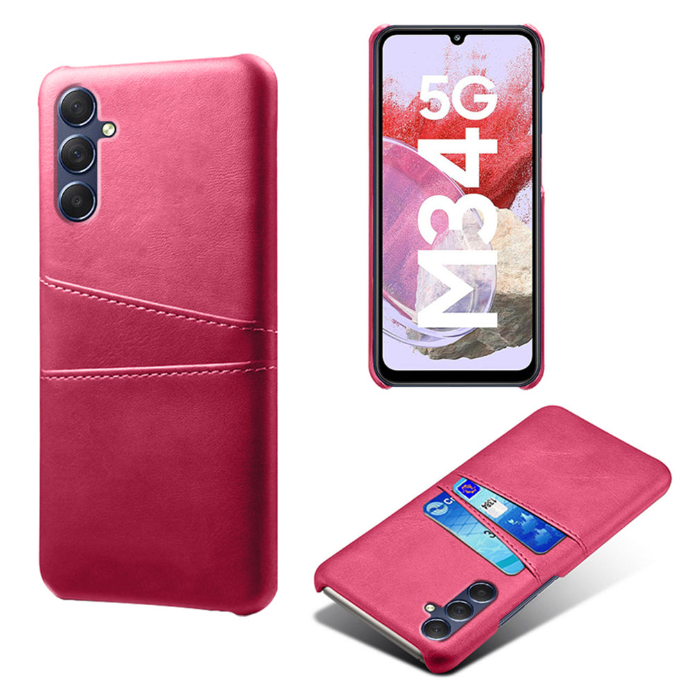 For Samsung Galaxy M34 5G / F34 5G Cell Phone Cover PU Leather Coated PC Protective Case with Dual Card Slots - Rose