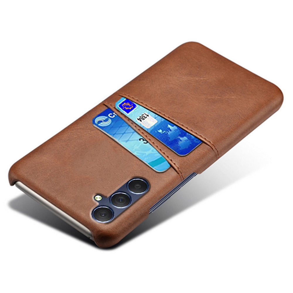 For Samsung Galaxy M34 5G / F34 5G Cell Phone Cover PU Leather Coated PC Protective Case with Dual Card Slots - Brown