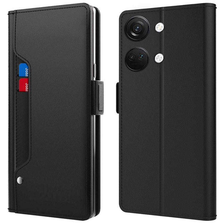 For OnePlus Ace 2V / Nord 3 5G Slim-fit PU Leather Phone Cover Shell Stand Dustproof Case with Card Slot and Mirror - Black