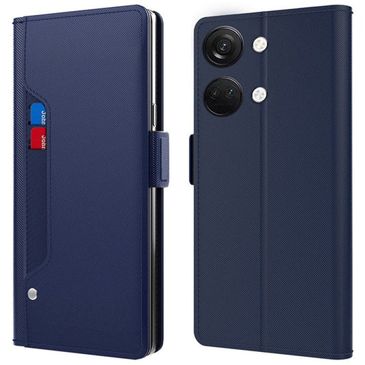 For OnePlus Ace 2V / Nord 3 5G Slim-fit PU Leather Phone Cover Shell Stand Dustproof Case with Card Slot and Mirror - Blue