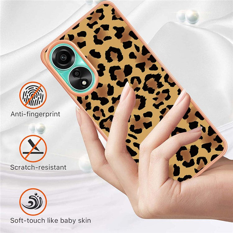 YB IMD Series-19 Style D For Oppo A78 4G Pattern Phone Case Electroplated 2.0mm TPU IMD Cover - Leopard Print