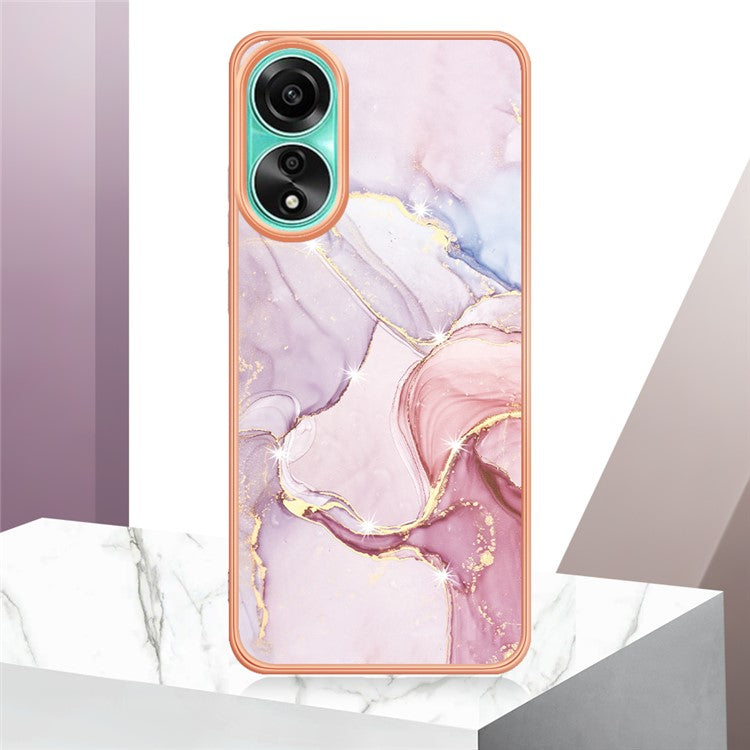 YB IMD Series-2 For Oppo A78 4G Electroplated Marble Phone Case IMD TPU Anti-Scratch Cover - Rose Gold 005