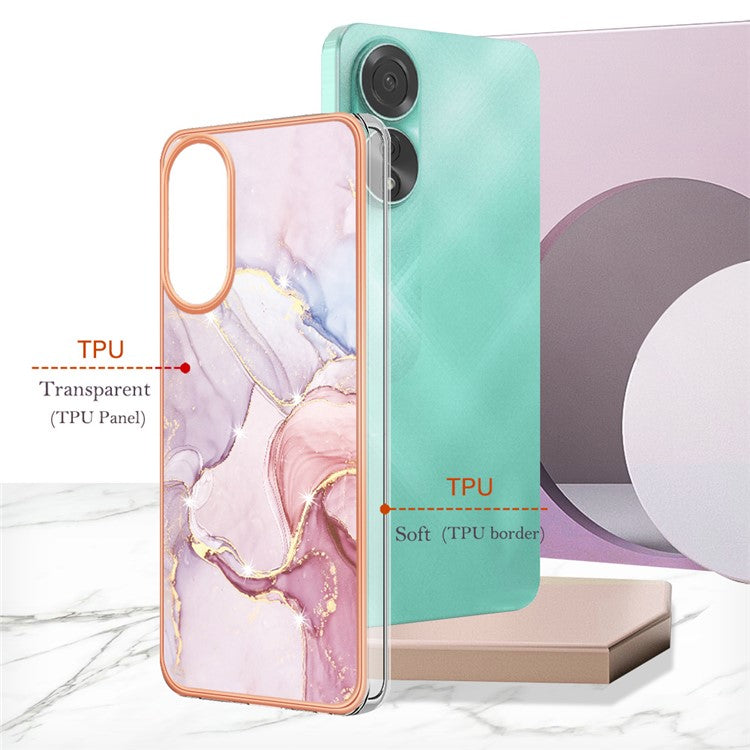 YB IMD Series-2 For Oppo A78 4G Electroplated Marble Phone Case IMD TPU Anti-Scratch Cover - Rose Gold 005